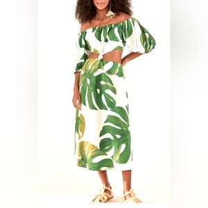 Farm Rio NWT white monstera midi knot dress size small vacation outfit farmrio